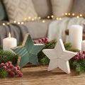 Estrelas de madeira caneladas decoração de mesa verde menta branco 11cm 6 un | Floristik24.pt