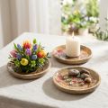 Pratos de madeira com flores e borboletas, rosa natural, Ø15cm, conjunto de 3 peças | Floristik24.pt