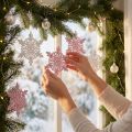Flocos de neve de madeira, rosa/branco, 8-12 cm, pacote com 12 unidades. | Floristik24.pt