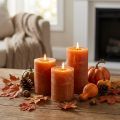 Conjunto de 4 velas cilíndricas laranja-escuras, de cor sólida, estilo rústico pôr do sol, 60x80mm, para decoração de outono e Advento. | Floristik24.pt