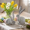Coelhinho decorativo, figura de jardim em aspecto de concreto, shabby chic, decoração de Páscoa com detalhes em prata Alt.21/14cm, conjunto de 2 | Floristik24.pt