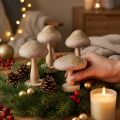 Cogumelos decorativos de madeira e feltro com glitter, decoração de mesa para o Advento, 11 cm de altura, 4 peças. | Floristik24.pt