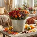 Vaso para plantas, decoração de outono, vaso de metal com folhas douradas Ø25,5cm Alt.22cm | Floristik24.pt