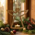 Anjo decorativo, suporte para luz azul para pendurar, decoração de metal dourado H20cm | Floristik24.pt