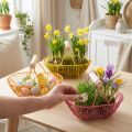 Cesto de arame com alça de madeira. Design prático. Ideal para decoração de primavera, casa e escritório. 17 cm, 6 peças. | Floristik24.pt