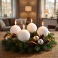Conjunto de 4 velas em formato de bola de neve branca com efeito mágico de inverno, Ø10cm, para decoração festiva. | Floristik24.pt