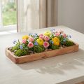 Bandeja retangular decorativa, madeira de acácia, acabamento natural, 40×15cm | Floristik24.pt