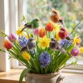 Pássaros decorativos artificiais para decoração de casa, ideais para a primavera, com plumagem colorida feita de penas verdadeiras, 5 cm, 18 peças. | Floristik24.pt