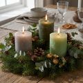 Conjunto de velas de pilar, 3 tons de verde, tingidas por completo, velas decorativas para decoração de mesa e bem-estar, 70x80mm, 12 peças | Floristik24.pt
