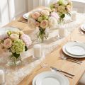 Fita de mesa com flores caminho de mesa algodão bege 15cm 3m | Floristik24.pt