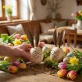 Coelho decorativo em madeira e metal com design divertido, um enfeite simpático que chama a atenção, 19 cm, 2 peças. | Floristik24.pt