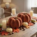Abóboras decorativas flocadas – Decoração de mesa outonal em um rico tom marrom-avermelhado, 20 cm, 2 peças | Floristik24.pt