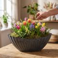 Vaso para plantas com ranhuras oval barco antracite 36cm | Floristik24.pt