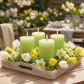 Conjunto de 4 velas de pilar tingidas de verde limão, 70×80mm - Decoração e iluminação aconchegantes | Floristik24.pt