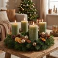 Velas cilíndricas verde-oliva sólidas, 85x120mm, 2 unidades, para coroas do Advento e decoração de mesas. | Floristik24.pt