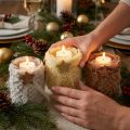 Decoração de Natal lanterna vidro pele sintética A12cm Ø9.5cm 3uds | Floristik24.pt