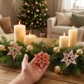 Estrelas de madeira decoração de natal estrelas de madeira laranja 8 cm 16 unidades | Floristik24.pt