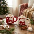 Copo de Natal de cerâmica casal de Natal vermelho branco Alt.8,5 cm 2 unidades | Floristik24.pt