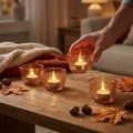 Porta-velas lanterna de vidro retrô laranja Ø8cm Alt.5cm 4 unidades | Floristik24.pt