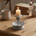 Castiçal de metal com cabo branco cinza 12,5cm | Floristik24.pt