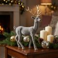 Veado decorativo figura decorativa rena decorativa flocada cinza H46cm | Floristik24.pt