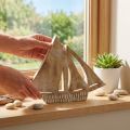 Veleiro de madeira, decoração marítima, barco de madeira cor natural, branco H23cm | Floristik24.pt