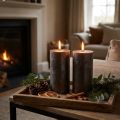 Conjunto de 2 velas cilíndricas em cobre metálico, 85×150mm, totalmente coloridas, para uma decoração elegante e um ambiente festivo. | Floristik24.pt