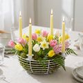 Castiçal em tigela decorativa de metal branco Ø14cm Alt.7cm | Floristik24.pt
