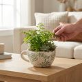 Vaso de cerâmica com estampa floral, decoração para ambientes, 18 cm | Floristik24.pt
