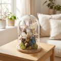 Sino de vidro em bandeja de madeira, frasco de vidro, transparente, natural, Ø17cm, A24cm | Floristik24.pt