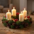 Coroa do Advento, coroa de abeto com pinhas naturais e artificiais, coroa verde para porta Ø30cm, decoração de Natal | Floristik24.pt