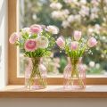 Vaso de vidro para flores, estilo retrô, com tonalidade rosa, Ø11cm, A14,5cm, conjunto com 2 peças. | Floristik24.pt