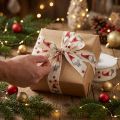 Fita para presente Fita de Natal gnomo creme 25mm 20m | Floristik24.pt