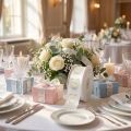 Fita de cetim decorativa para casamento com a inscrição “Sr. e Sra.”, para uma decoração elegante. | Floristik24.pt