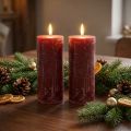 Conjunto de 2 velas cilíndricas vermelho-escuras com efeito mármore, 85x200mm – longa duração para momentos românticos e festivos. | Floristik24.pt
