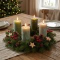 Conjunto de velas de pilar, 3 cores, verde, velas de cor sólida, decoração de mesa, 70x120mm, 12 peças | Floristik24.pt