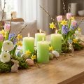 Conjunto de 4 velas de pilar tingidas de verde limão, 70x100mm, longa duração, decoração de Páscoa. | Floristik24.pt