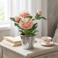 Rosa decorativa em vaso, flores de seda românticas, peônia rosa | Floristik24.pt