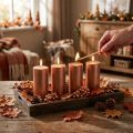 Conjunto de 4 velas cilíndricas decorativas em cor sólida, acabamento metálico cobre, 50×100mm | Floristik24.pt