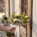 Guirlanda de madeira para pendurar com gancho, feita de madeira de bétula Ø35cm - Decoração natural para primavera, macramê, flores e ervas. | Floristik24.pt