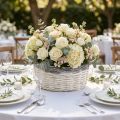 Cesto decorativo redondo, branco e marrom, Ø29cm, vaso de vime, presente, decoração de casamento | Floristik24.pt
