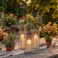 Conjunto de 3 lanternas de jardim em metal, estilo candeeiro de vento, Ø8,5cm A23/18,5/14,5cm. | Floristik24.pt