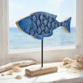 Peixe de madeira decorativo marítimo em suporte azul 25cm × 24,5cm | Floristik24.pt
