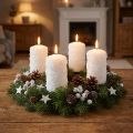 Conjunto de velas do Advento, design de bola de neve, brancas – velas cilíndricas de 100/60 mm para coroas do Advento e decorações de Natal, pacote com 4 unidades. | Floristik24.pt