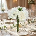 Elegante buquê de noiva decorativo com pérolas e strass, flores artificiais, buquê de flores de seda, decoração de casamento branca e creme, 29 cm | Floristik24.pt