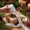 Fita para presente boneco de neve de Natal vermelho branco 25mm 15m | Floristik24.pt
