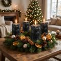 Conjunto de 4 velas cilíndricas pretas maciças de 70×80mm - Velas decorativas elegantes para coroas do Advento e Halloween. | Floristik24.pt
