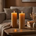 Conjunto de velas de pilar XXL, cor mel, cria uma atmosfera aconchegante, 85x200mm, 100h de duração, pacote com 2 unidades. | Floristik24.pt
