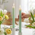 Velas cônicas de cor sólida verde claro 34 mm x 300 mm 4 unidades | Floristik24.pt