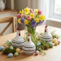 Galinha Decorativa Cerâmica Branca com Listras Pretas Redondo Ø 7cm H11cm 3 pcs | Floristik24.pt